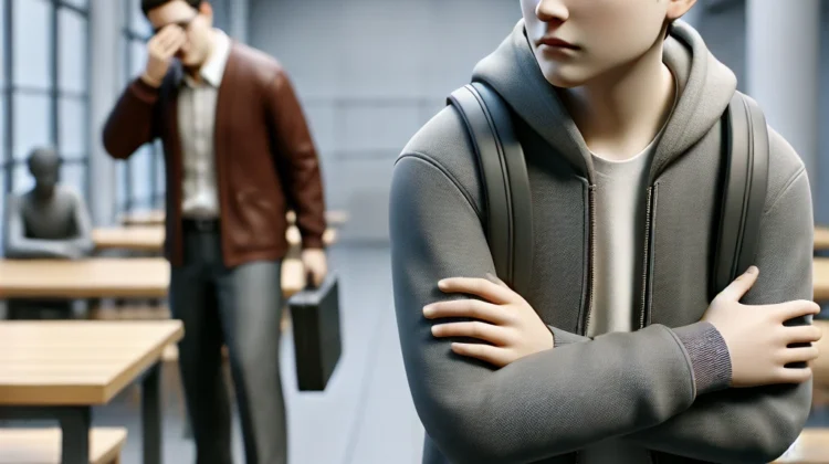 DALLE 20240806 234334 A detailed 3D illustration showing a young person in distress after experiencing harassment The scene should depict the young person looking visibly Cinsel Taciz Avukatı