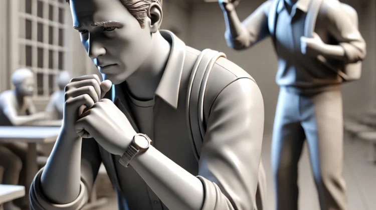 DALLE 20240806 234833 A detailed 3D illustration showing an adult in distress after experiencing harassment The scene should depict the adult looking visibly upset and unc Cinsel Taciz Avukatı